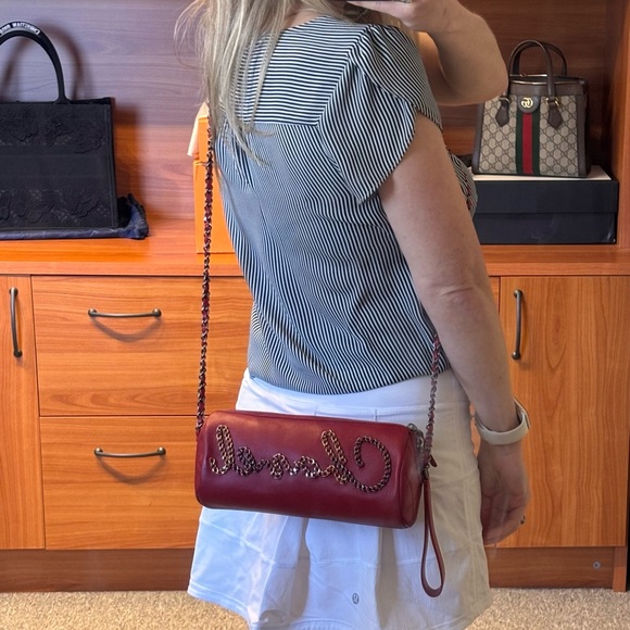Beautiful NEW Chanel 20S Calfskin Chain Signature Bowling Bag Red - Picture 1 of 15